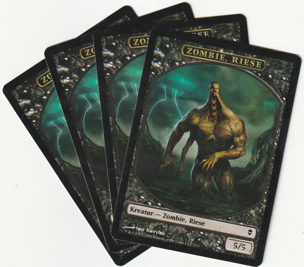 ✪ 4 MAGIC The Gathering ZOMBIE GIANT Black Creature Tokens PLAYSET ZEN/DE 2009