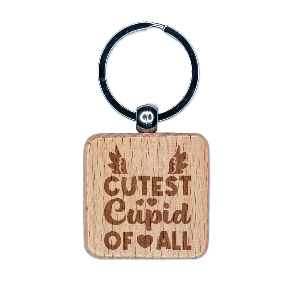 Cutest Cupid of All Valentine's Day Engraved Wood Square Keychain Tag Charm