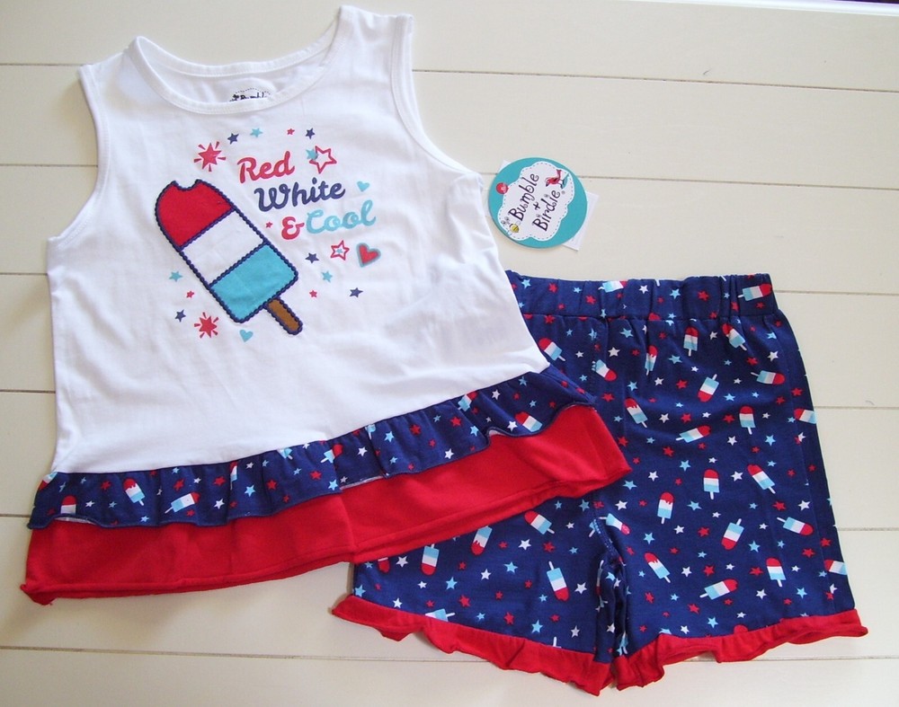 Bumble & Birdie Red White Cool Ice Cream Shirt Shorts Outfit Size 6