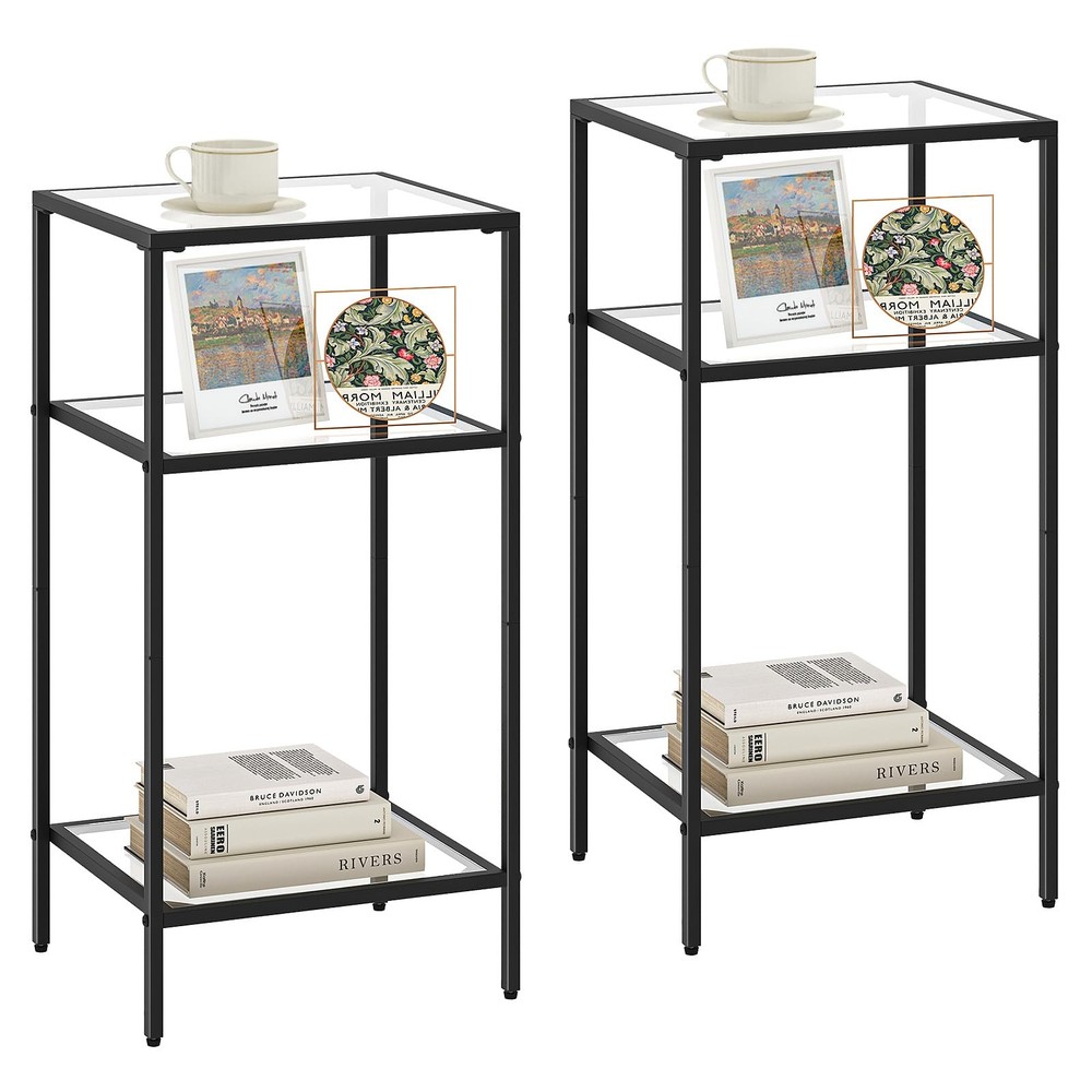 3-Tier Side Tables Set of 2, End Tables with Tempered Glass, Nightstands with...
