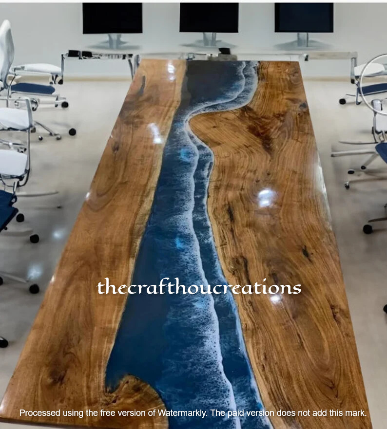 Handmade Live Edge Walnut Epoxy River Table in Ocean Blue