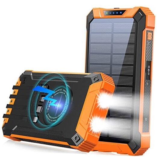 Power Bank Wireless Charger 36000mAh Built in 4 Cables Six Outputs 15W Orange