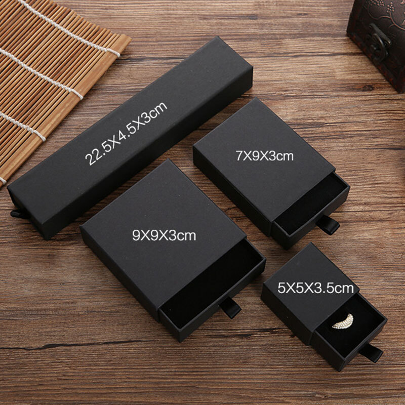 Simple Solid Color Paper Jewelry Storage Drawer Packaging Necklace Box wi