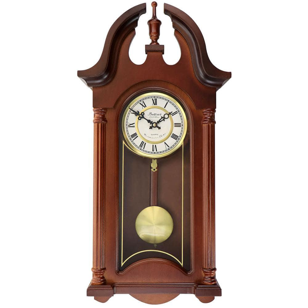Delphine 27 in. Mahogany Chiming Pendulum Wall Clock
