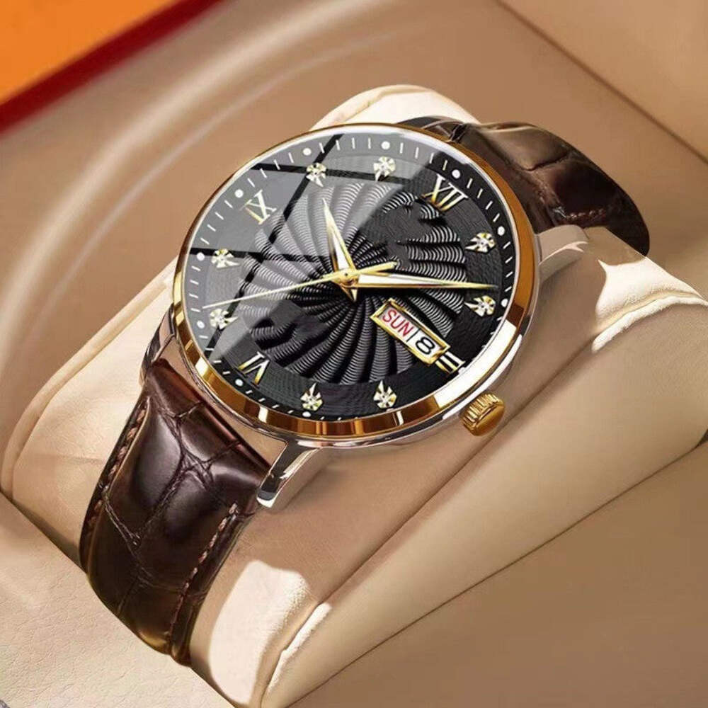 Elegant Men's Quartz Calendar Watch with Luminous Dial and Multiple Style Option