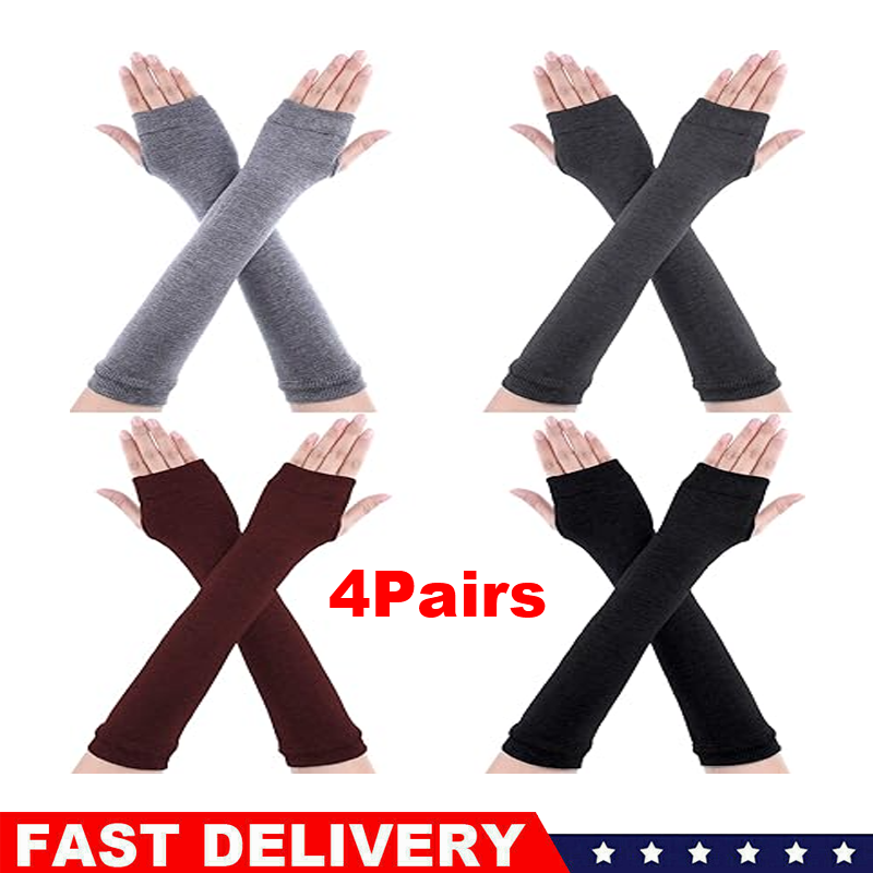 4 Pairs Knitted Long Arm Warmer Fingerless Gloves for Women