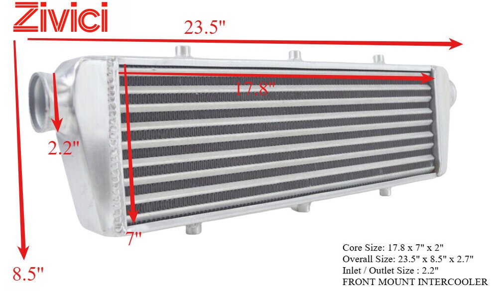 High-Performance Aluminum Front Mount Intercooler 23.5x8.5x2.7in for JEEP KIA Universal Fit