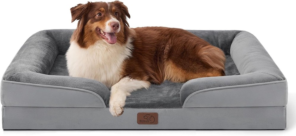 Bedsure Orthopedic Dog Bed Large 35 Inch Waterproof Washable Pet Sofa Grey