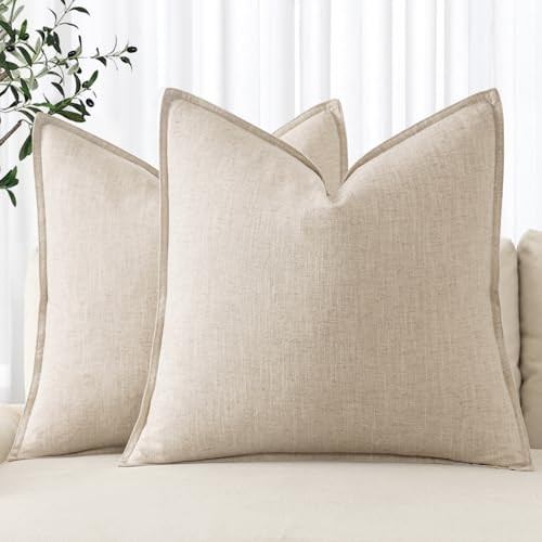 24x24 Inch Natural Beige Linen Pillow Covers, Decorative Set of 2
