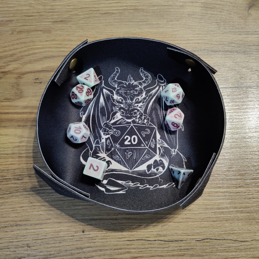 Black Dragon Folding Dice Tray, Portable D&D Mat, Neoprene Foldable rolling tray