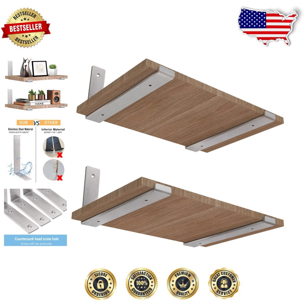 Space-Saving 90-Degree Stainless Steel Shelf Brackets 4-Pack Brushed Nickel