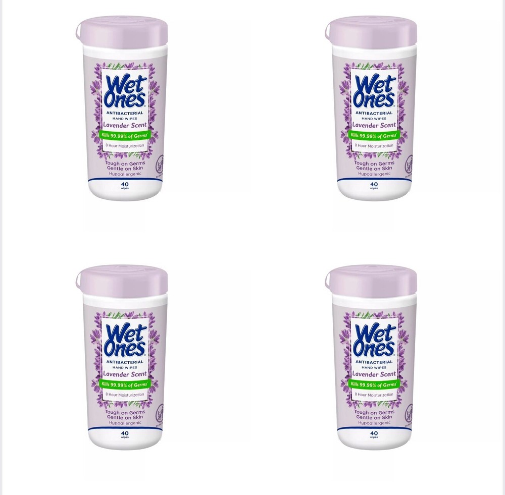 4Pack-Wet Ones Antibacterial Hand Wipes, Lavender Scent, 40 Ct Each EXP 05/2025+