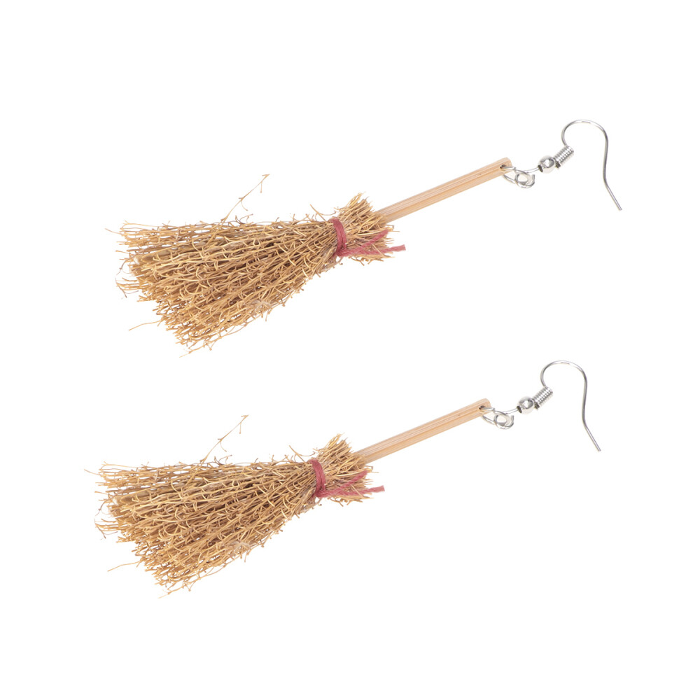 1 Pair Party Earrings Witch Costume Earrings Witch Broom Tassel Earrings Funny