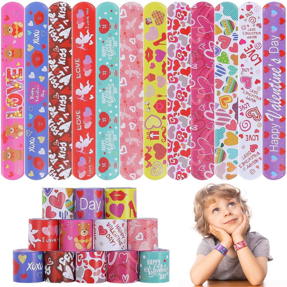 Valentines Day Slap Bracelet Party Pack - 36PCS Kids Bracelet Gifts Bulk