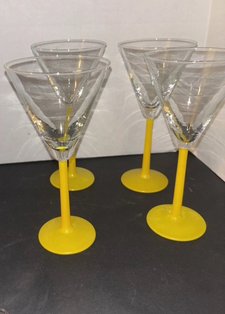 Vintage 4-Piece 8-Inch Martini Glasses with Vibrant Yellow Stems