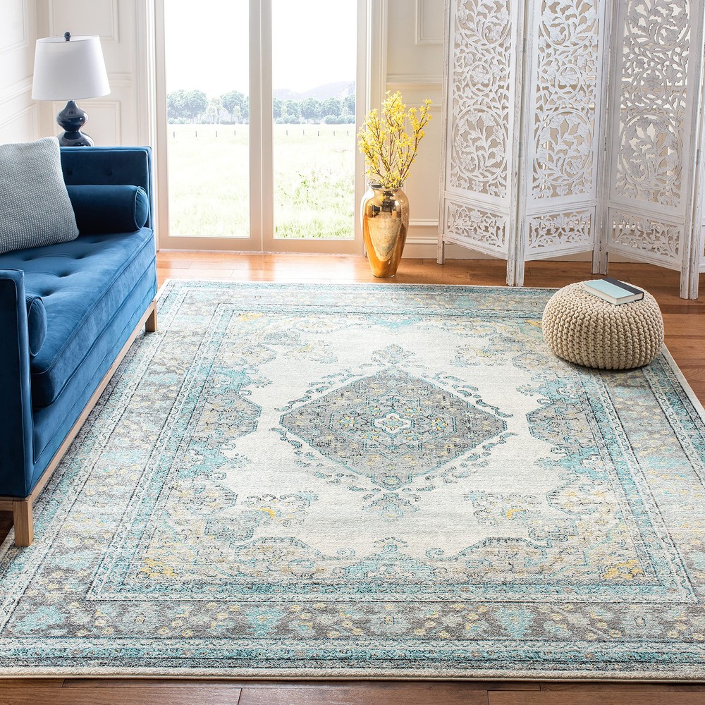 SAFAVIEH Evoke 8x10 Grey Blue Oriental Medallion Distressed Rug EVK250F