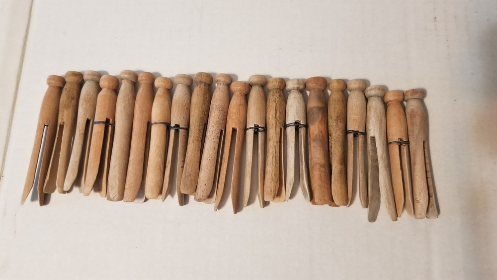 Vintage Wood Clothes Pin Lot of 20 Round Flat Wire Crafts or Daily Use Lots Vary