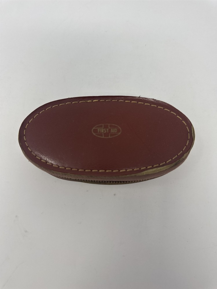 Vtg Hedru First Aid Kit Case Brown/Red Leather Zipper Bag MCM
