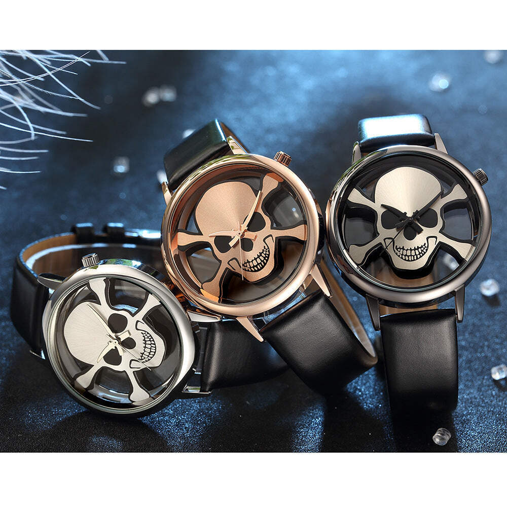 Fashionable Ladies Quartz Watch with Glass Skull Design and Waterproof Feature