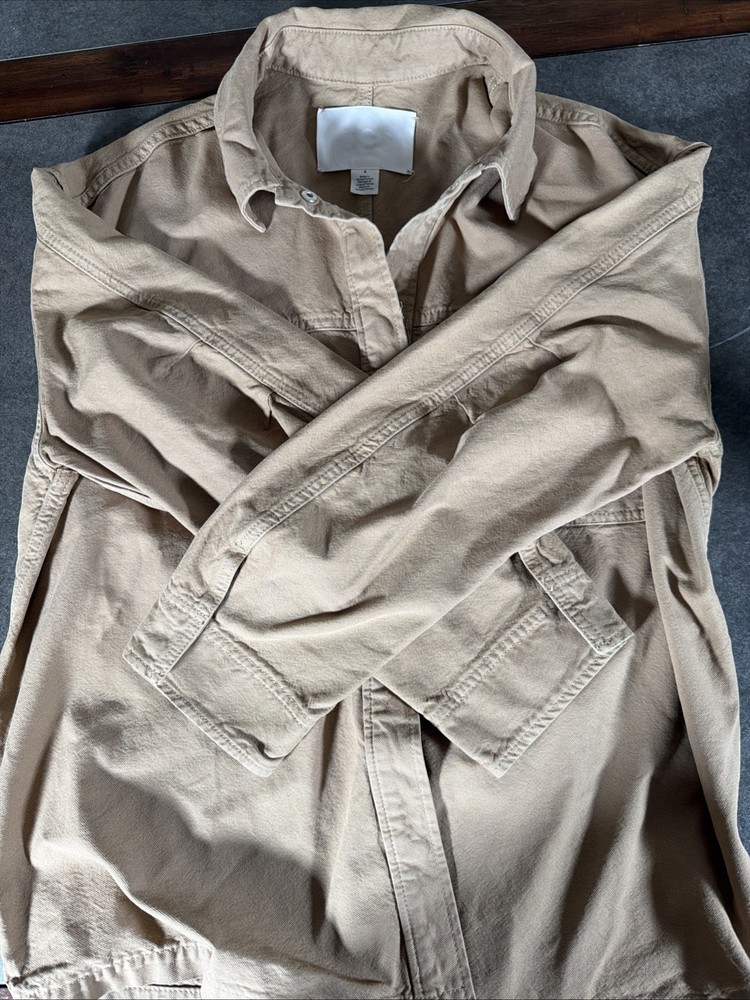 COS Women’s Beige Button Front Shirt Size 8 Minimalist Long Sleeve Modern Fit
