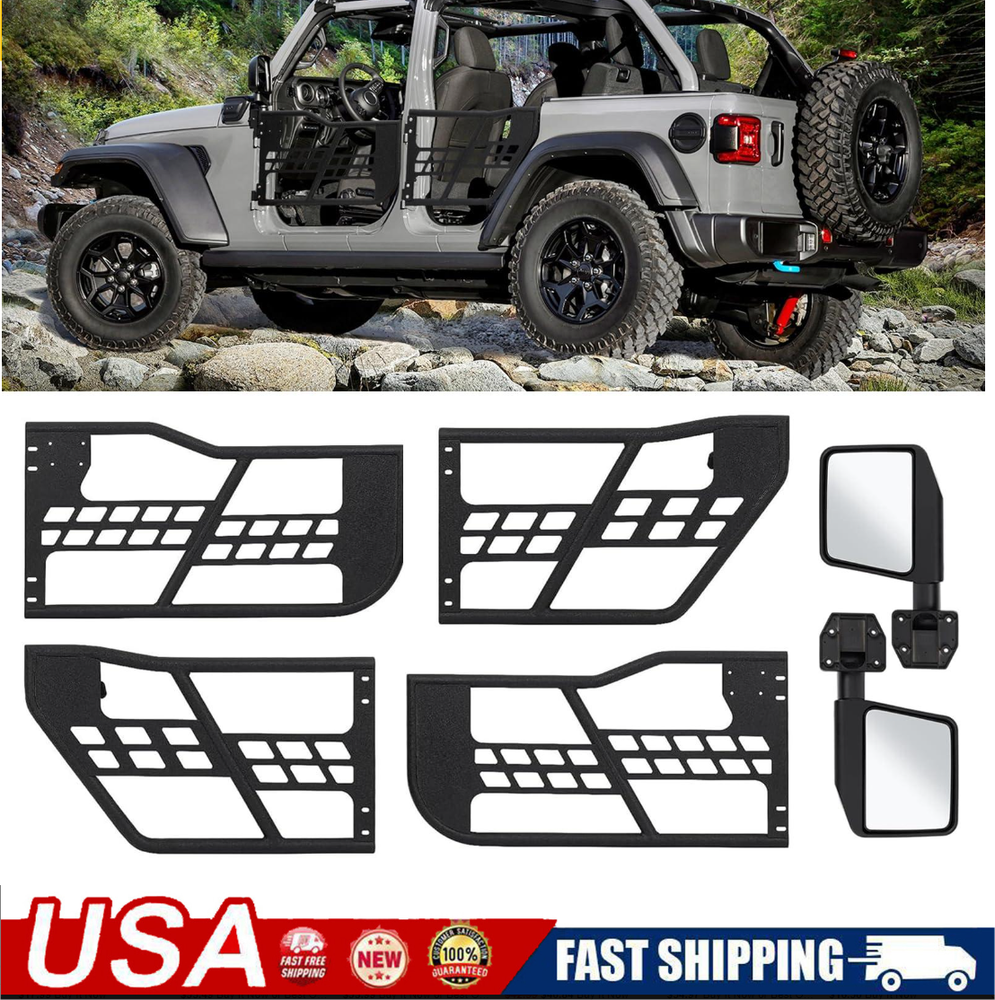 2 pc Tubular Tube Doors With 2 Rear Mirror for 2007-2018 Jeep Wrangler JK 2 Door