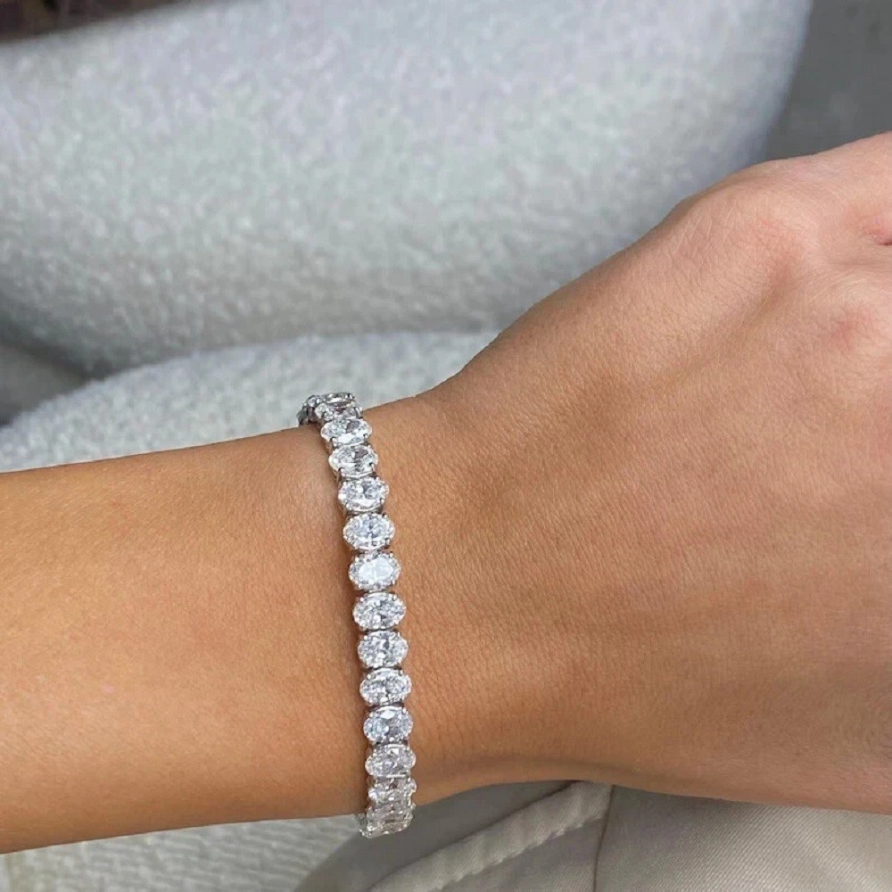18Ct Oval Cut Simulated Diamond Tennis Women's Bracelet 14K White Gold Plated