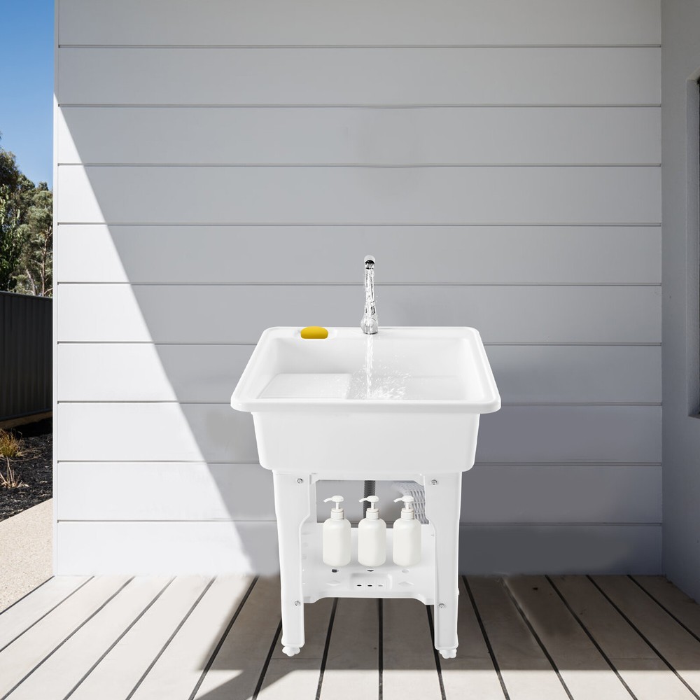 White Freestanding Laundry Utility Sink with Faucet – Spacious Wash Station