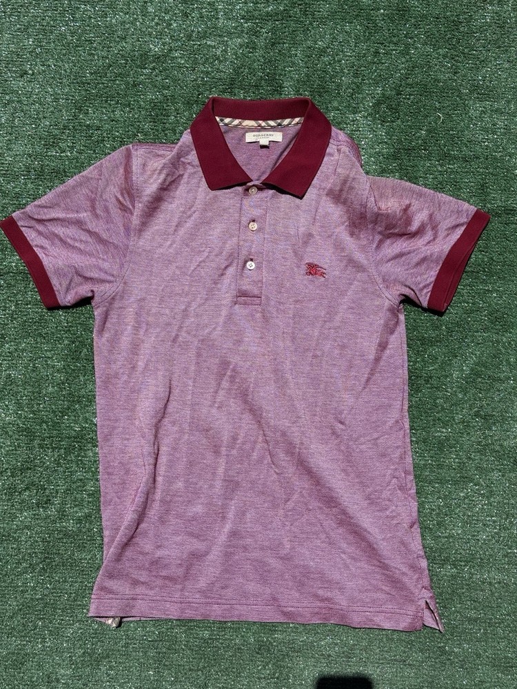 Burberry London Men's Burgundy Stripe Pique Polo Shirt Size Small Preppy