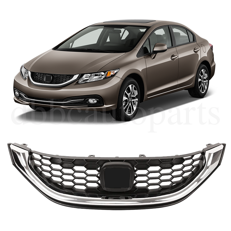 Front Bumper Upper Grille Grill W/Chrome Trim For Honda Civic Sedan 2013-2015
