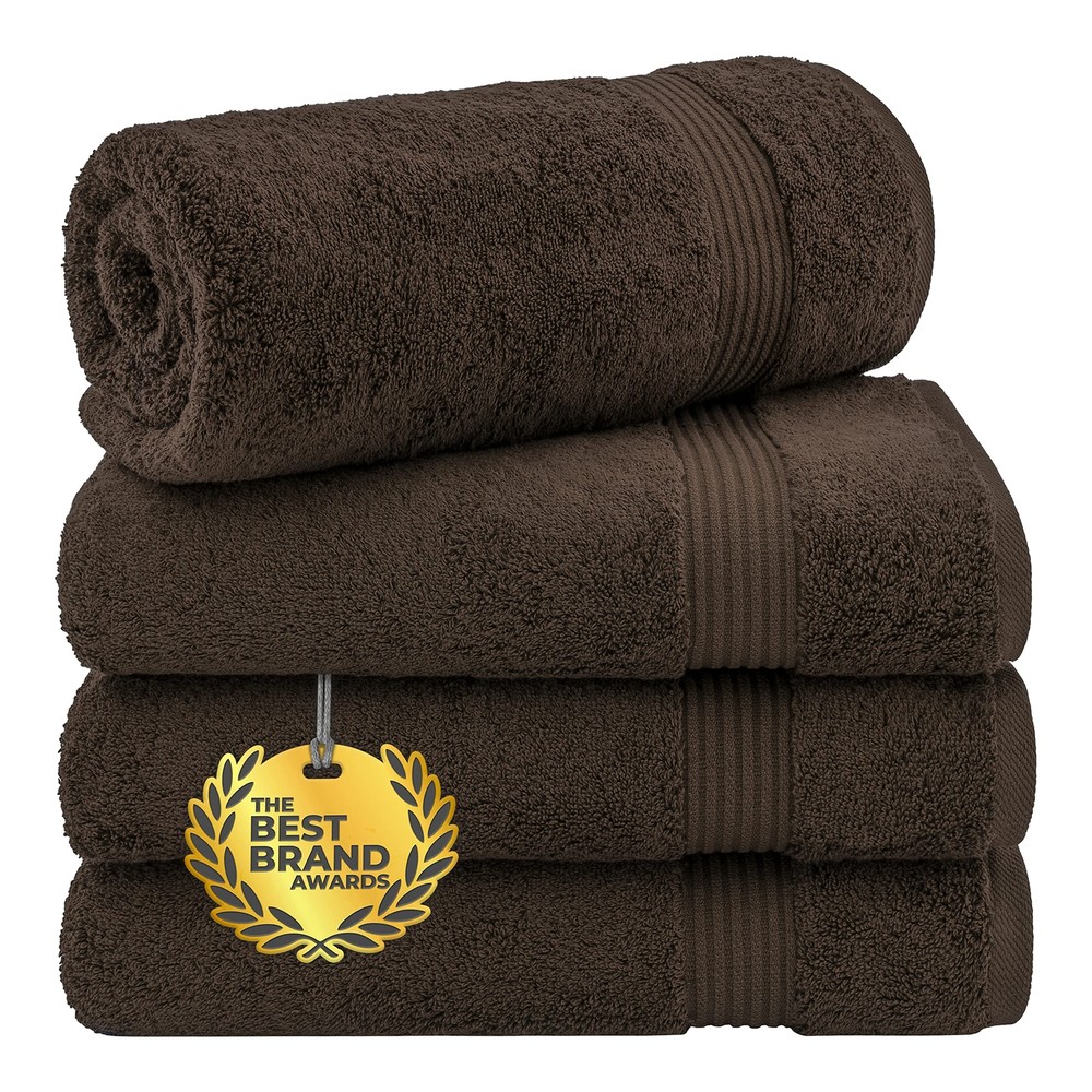 Soft Plush Brown 100% Cotton 4-Piece Turkish Bath Towel Set