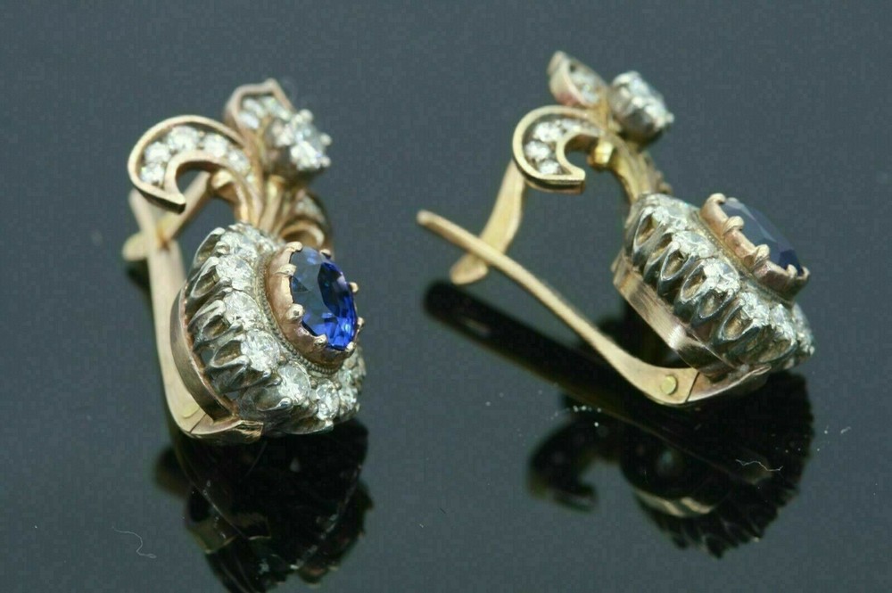 3Ct Simulated Sapphire Diamond 14K Gold Plated Silver Stud Earrings