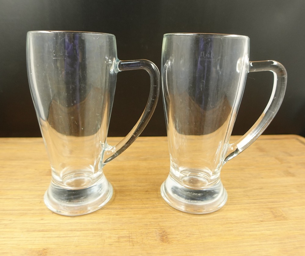 2 Fidenza Vetraria Fi.Ve Italy 0.4L Handled Beer Mugs