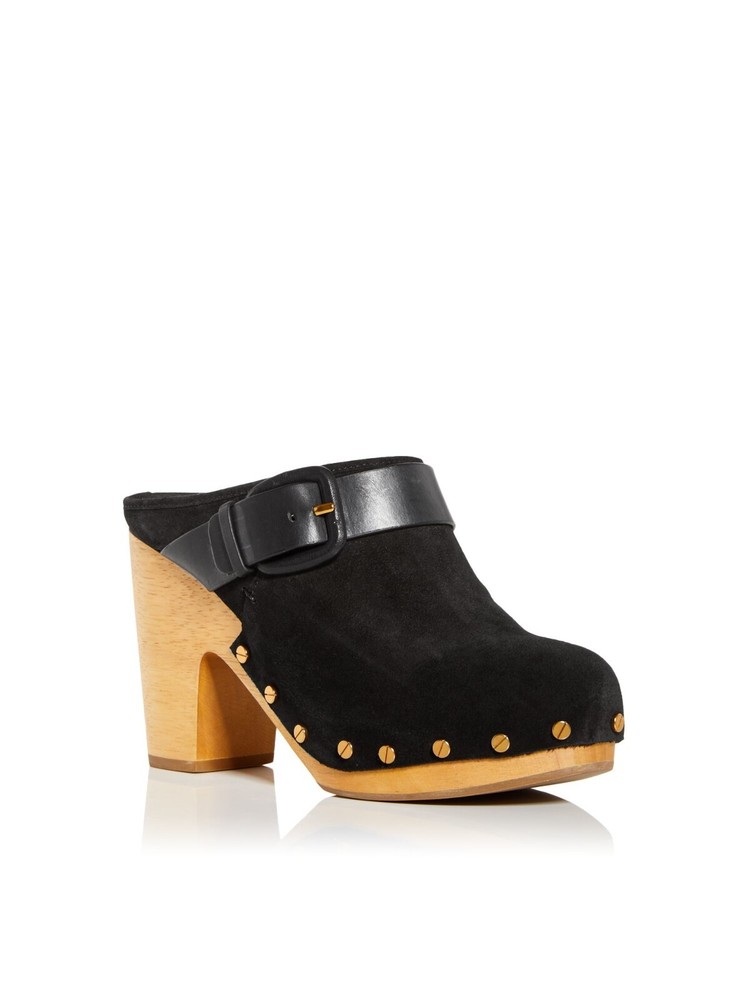 VERONICA BEARD Black Wood Platform Buckled Dacey Clogs Size 8.5 M  