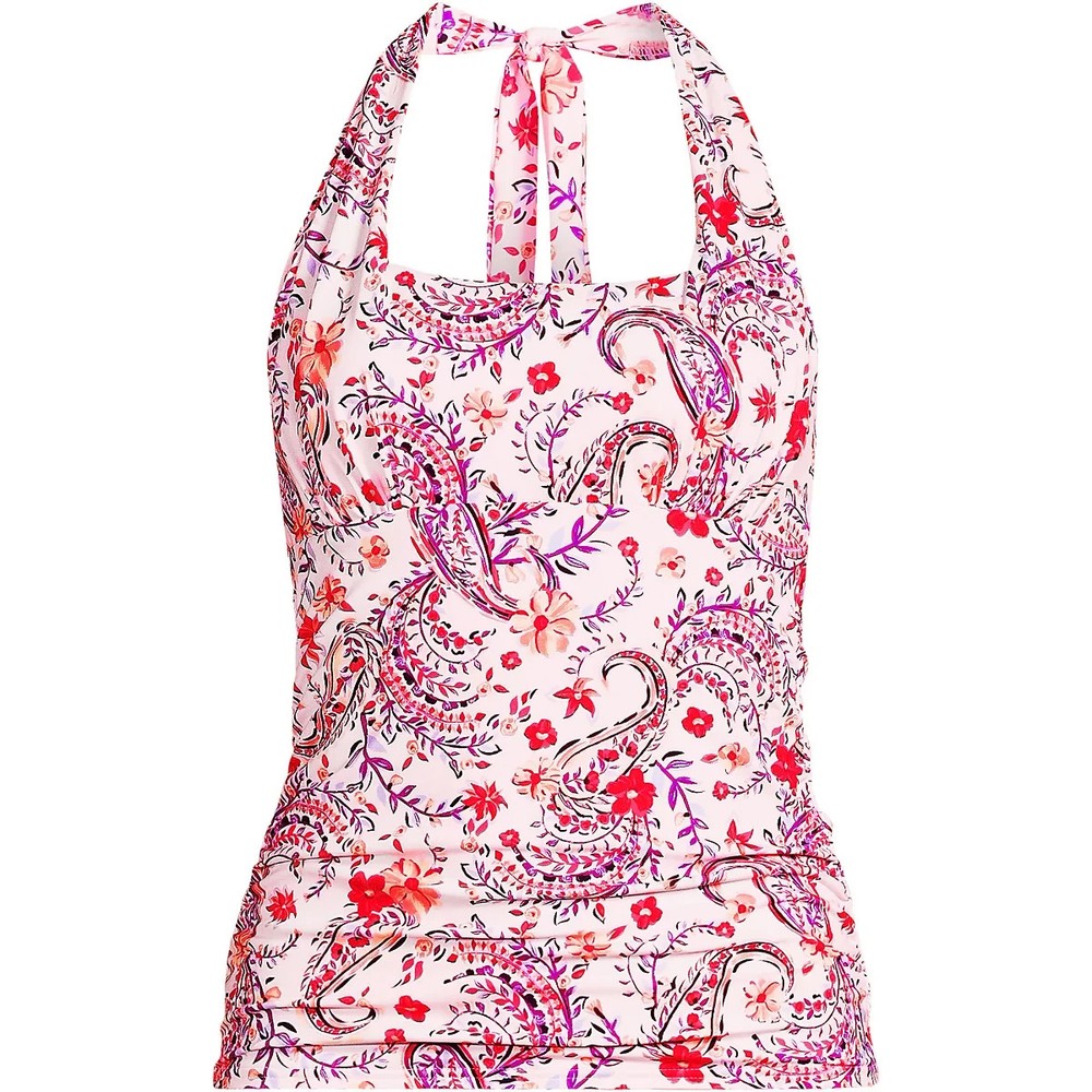 Lands' End Women's 2-10 LONG Square Neck Halter Tankini Top Swimsuit Lily Floral