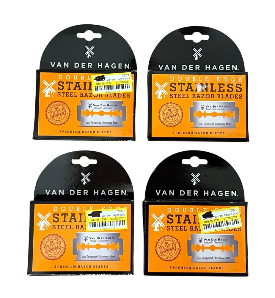 4 Van Der Hagen Stainless Steel Double Edge Razor Blades - 5-Pack