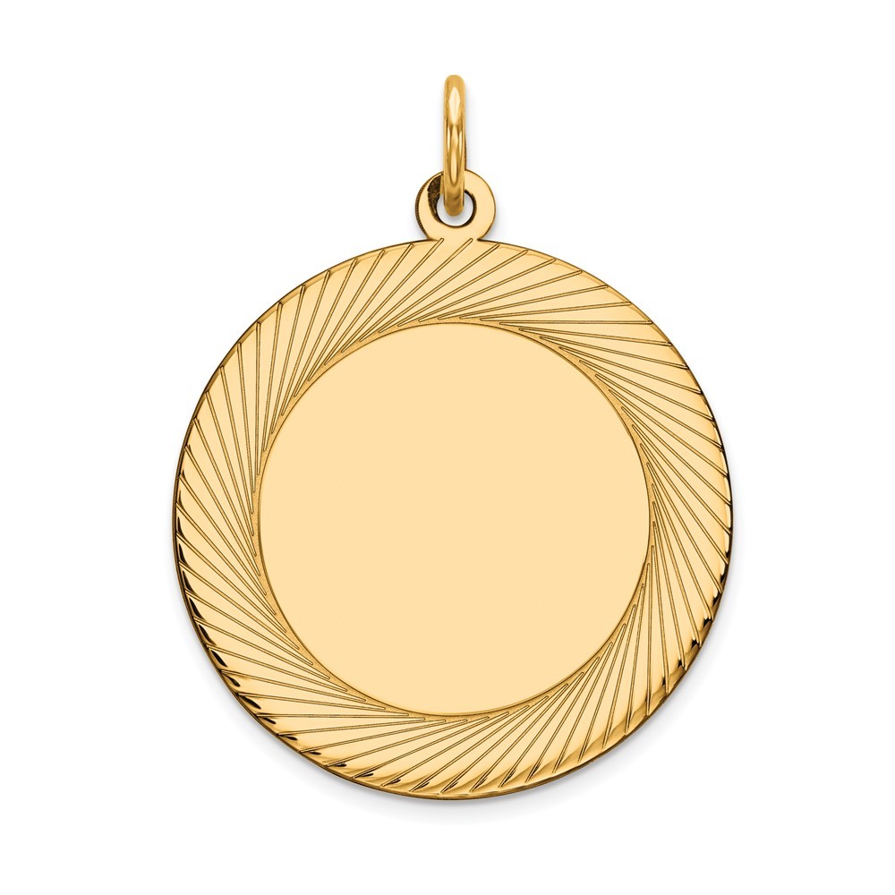 14K Yellow Gold Etched Design Edge .027 Gauge Engravable 22mm Disc Charm Pendant