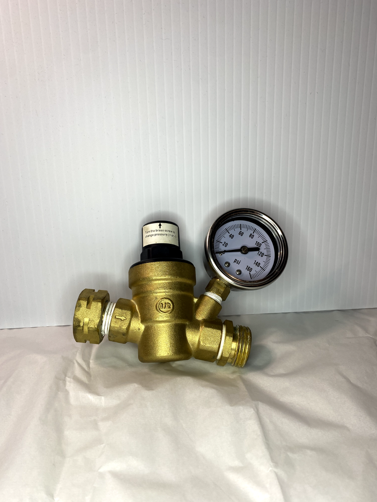 RV Adjustable Water Pressure Regulator With Gauge for Camper Brass Lead Free LCW