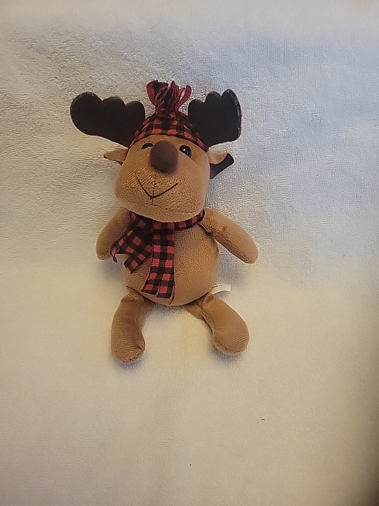 Greenbrier International Moose Plush With Red Plaid Scarf 8