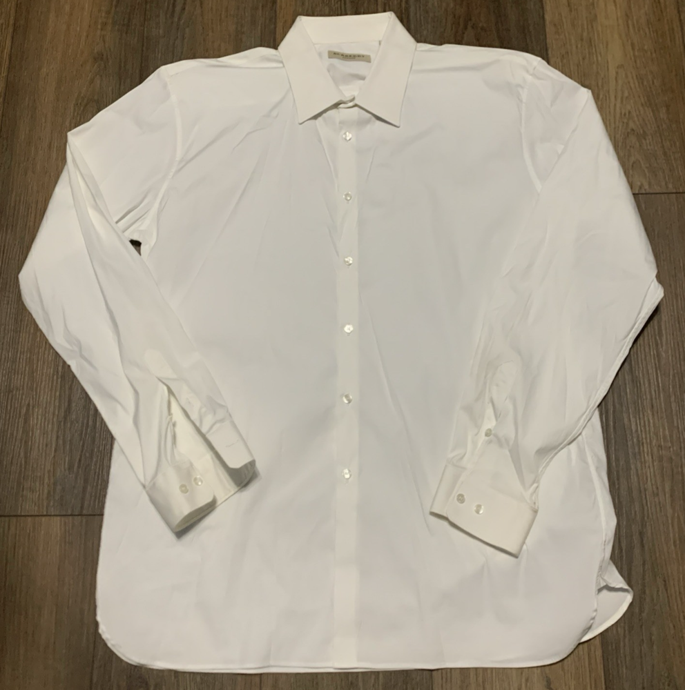 Burberry London Mens White Button Up Shirt 17-43 Modern Fit Tunisia Made