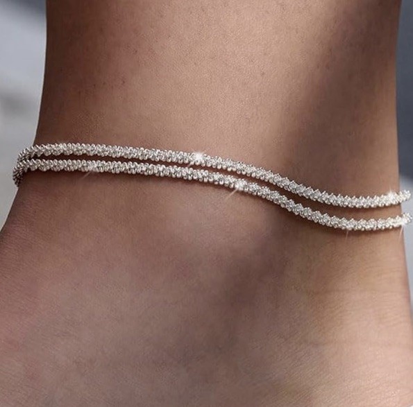 Dainty Layered Waterproof Sterling Silver Ankle Bracelet for Women