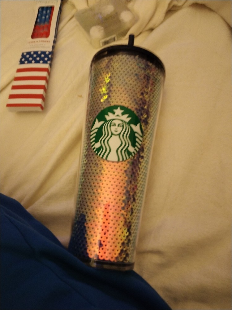 Starbucks Exclusive RARE Iridescent Holiday Dark Sequins 24oz Cold Tumbler - New