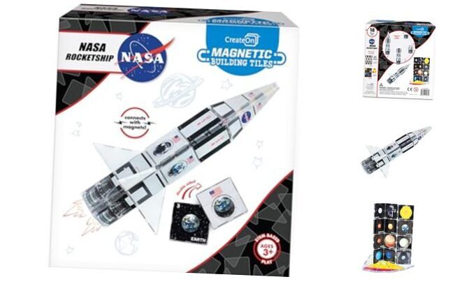 NASA Rocketship Magnetic Tile Set, Building Set for Kids, Nasa Rocketship