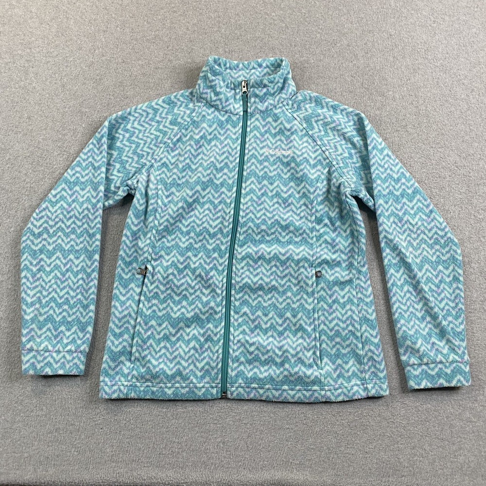 Columbia Benton Springs Blue Wavy Fleece Jacket for Girls Youth Size 14/16 Full Zip