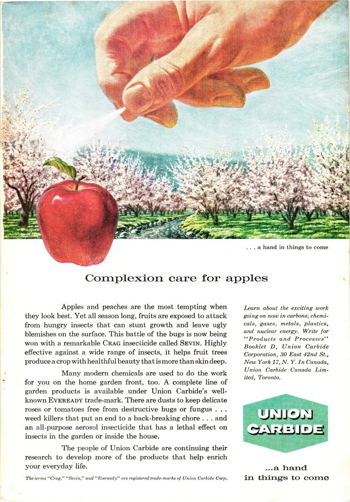 Print Ad Union Carbide Insecticide COMPLEXION CARE FOR APPLES Vintage c1959