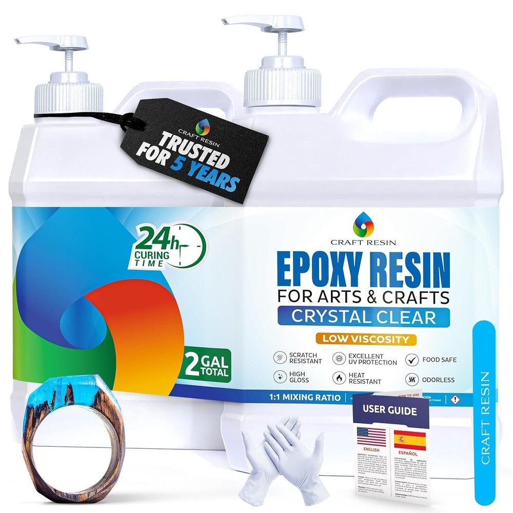 2 Gallon Crystal Clear Food Safe UV Resin Kit with Pumps by CRAFT RESIN
