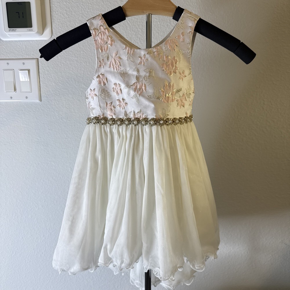 American Princess Dress White w/Pink Flowers Pearl & Rhinestone Detailing Sz 4T