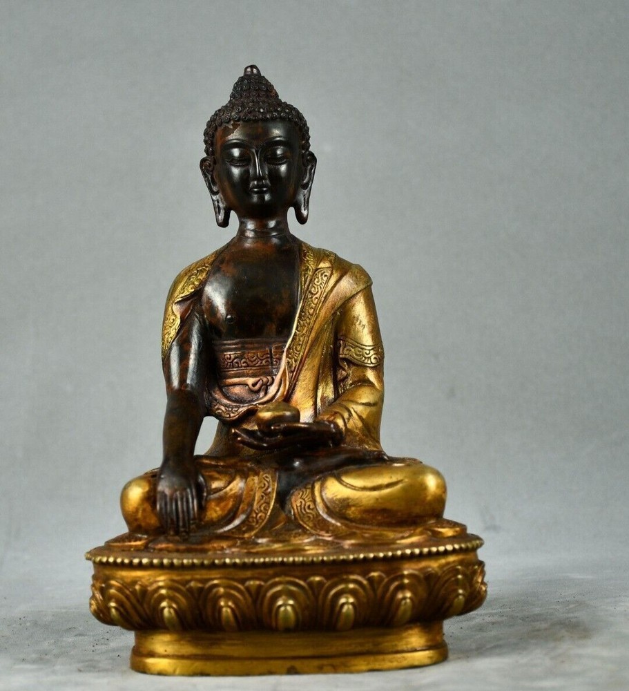 8-inch antique Tibetan Buddhist temple bronze gilt Shakyamuni Buddha statue from China