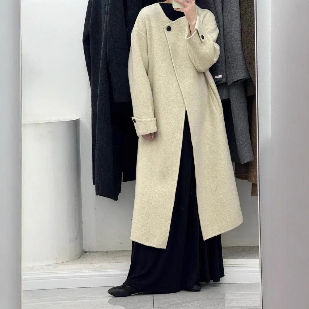 Womens single breasted Double-sided 100% Wool Mid Long Trench Coats Jackets Sz