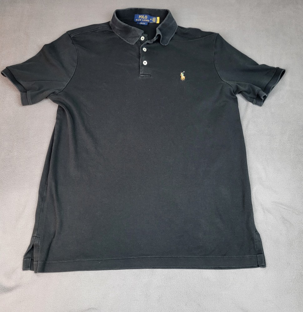 Ralph Lauren Polo Shirt Mens Medium Black Flesh Pony Classic Fit Preppy Academia