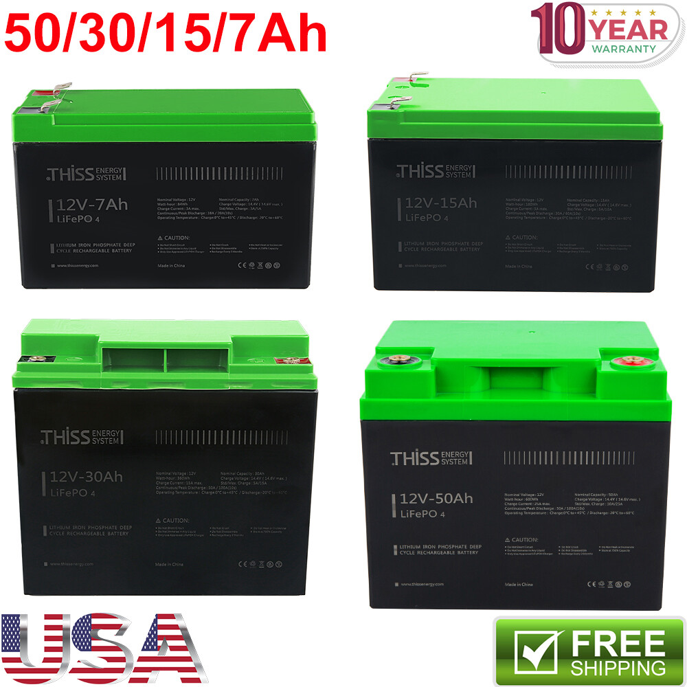THISS 12V 100Ah/200A LiFePO4 Deep Cycle Lithium Battery for RV System Marine LOT
